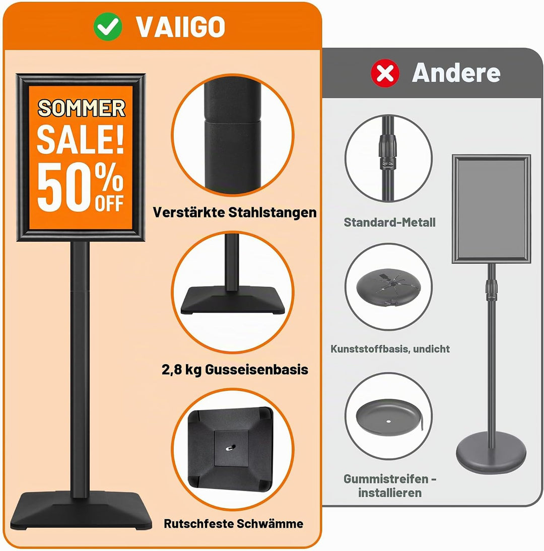 VAIIGO Heavy Duty Sign Holder Poster Stand, Adjustable Menu Display Stand Floor Standing Sign Holder