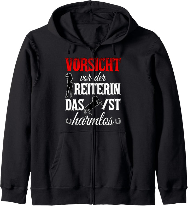 Vorsicht vor der Reiterin das Pferd ist harmlos Kapuzenjacke
