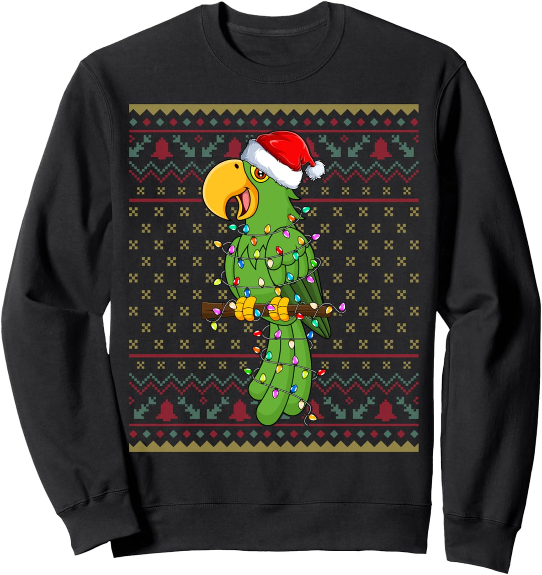 Parrot Birds Xmas Lights Santa Hat Parrot Christmas Ugly Sweatshirt