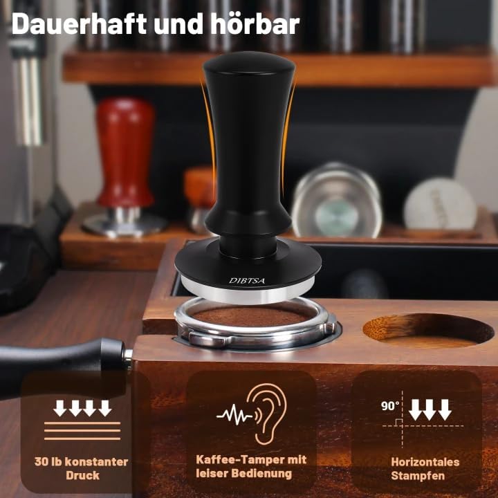 DIBTSA Espresso Tamper 51mm,Federbelasteter Kaffeestampfer mit 51 mm 304-Edelstahl-flache Basis und