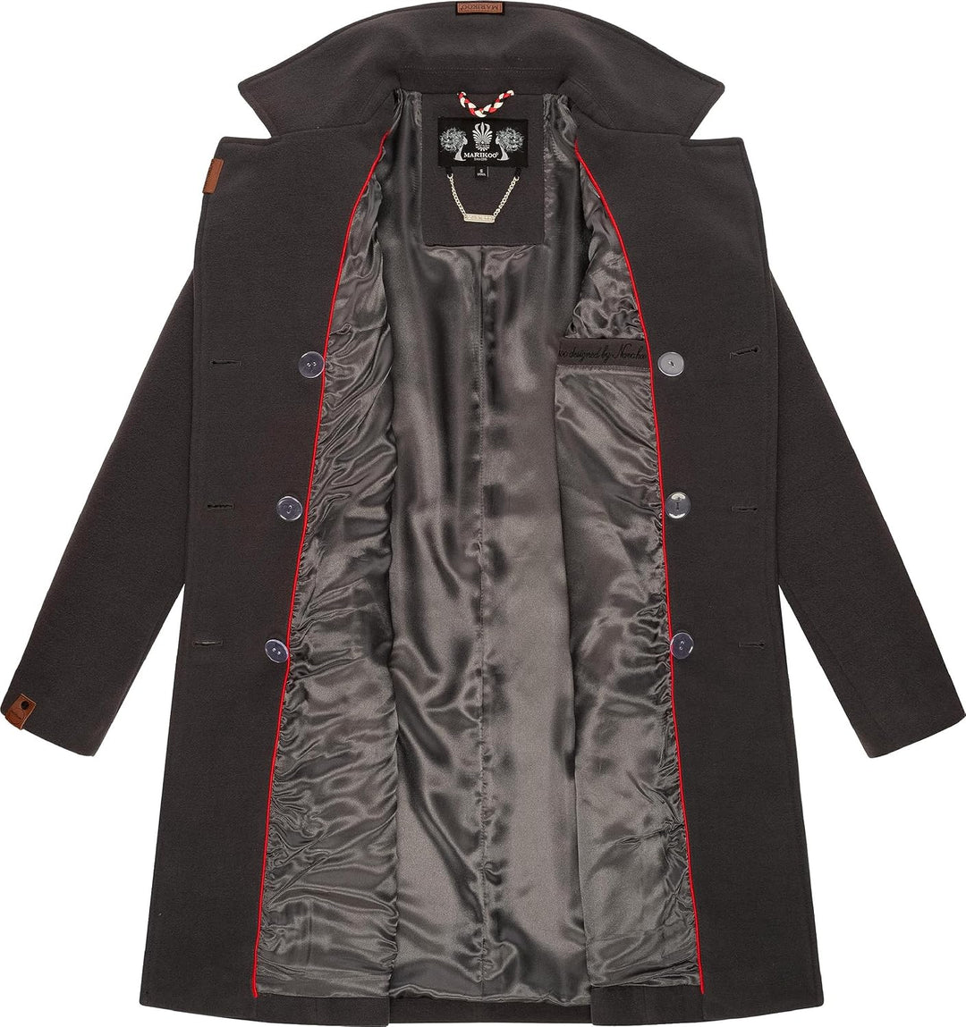 MARIKOO Damen Wintermantel Warmer Wollmantel lang Nanakoo XS-XXL S Anthrazit, S Anthrazit