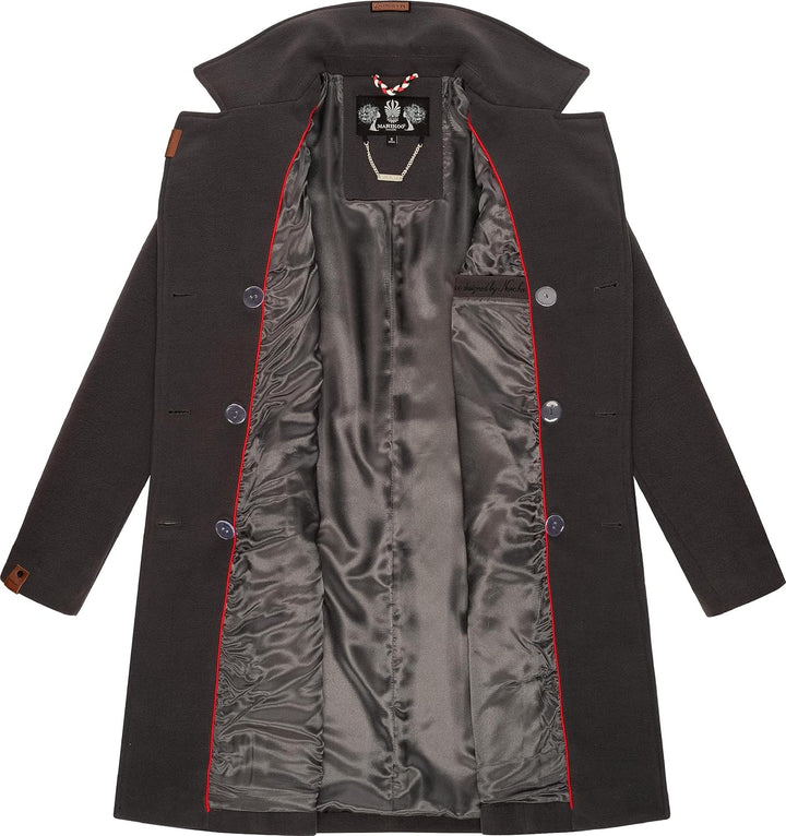 MARIKOO Damen Wintermantel Warmer Wollmantel lang Nanakoo XS-XXL S Anthrazit, S Anthrazit