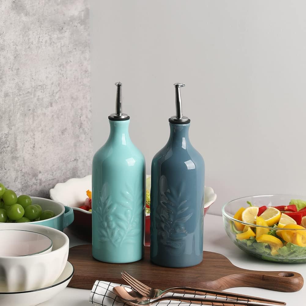 Sweejar Home Keramische Olivenölspenderflasche, 570ml Relief Opaque Oil Cruet schützt Öl, um Oxidati