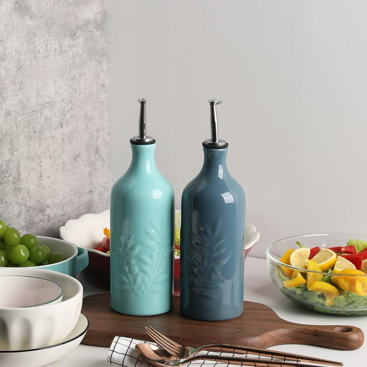 Sweejar Home Keramische Olivenölspenderflasche, 570ml Relief Opaque Oil Cruet schützt Öl, um Oxidati