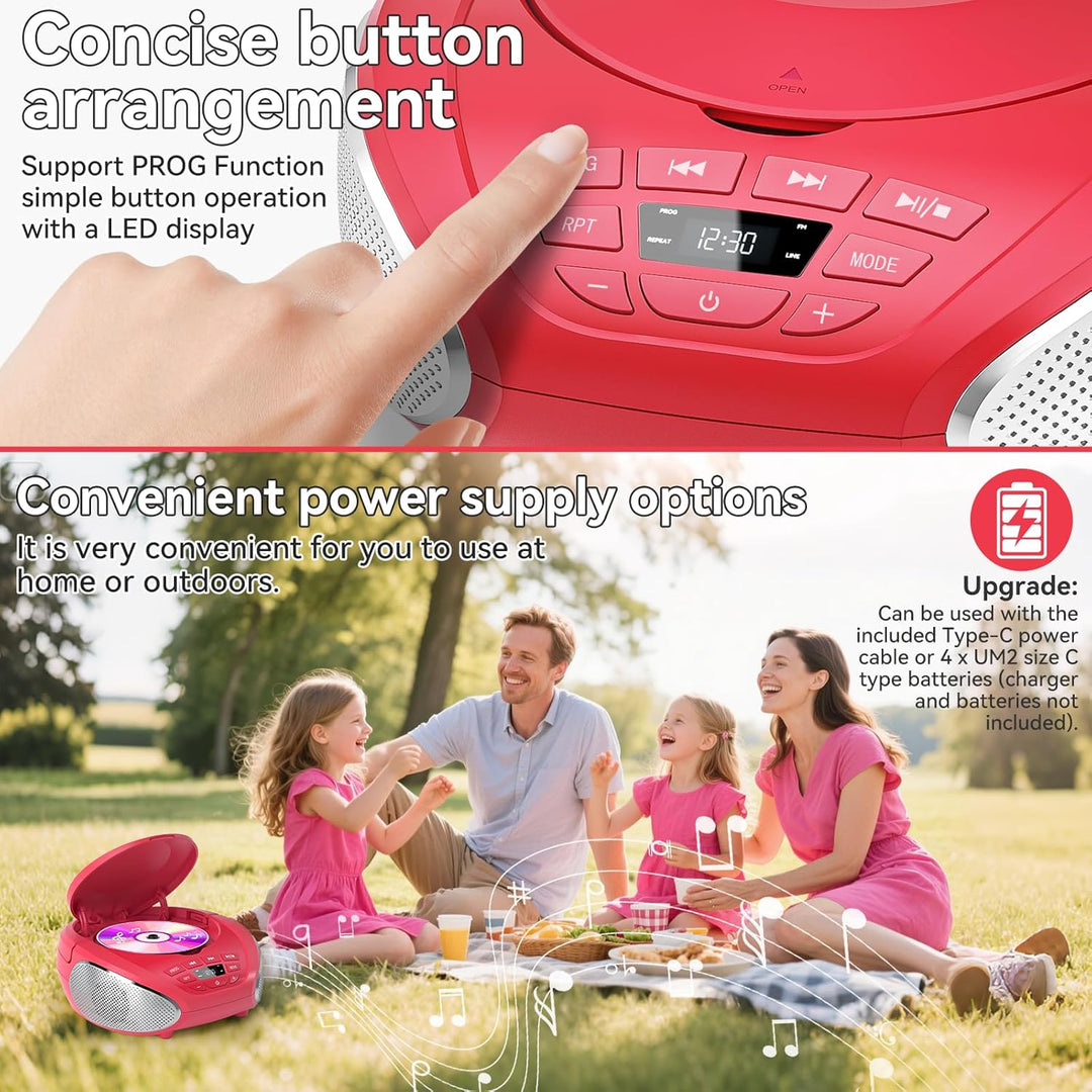 Gueray CD Player Tragbar Boombox Radio mit CD-Player CD Spieler mit Lautsprecher Display Unterstützu