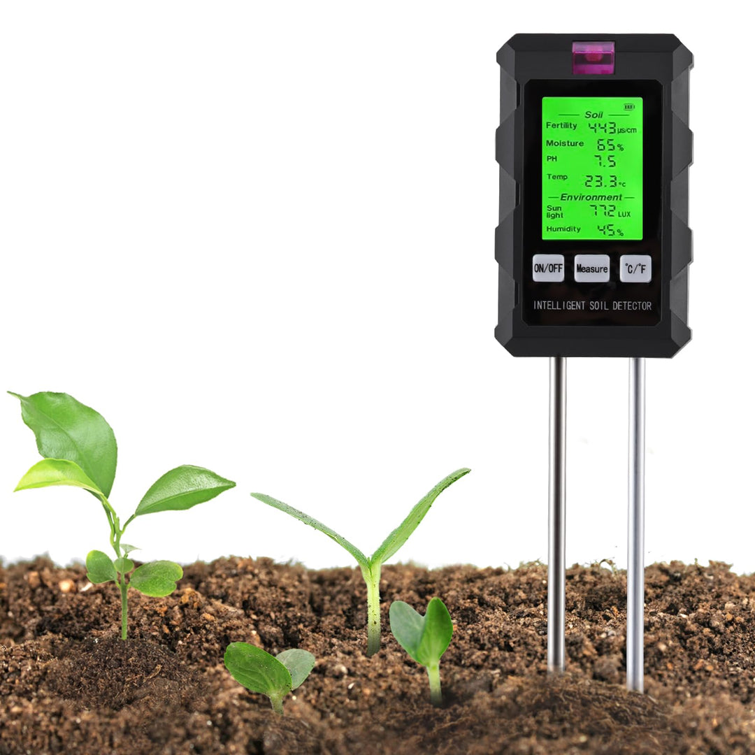 6 in 1 Bodentester, Präzises Digitales Messgerät für pH-Wert, Feuchtigkeit, Fruchtbarkeit, Licht, Te