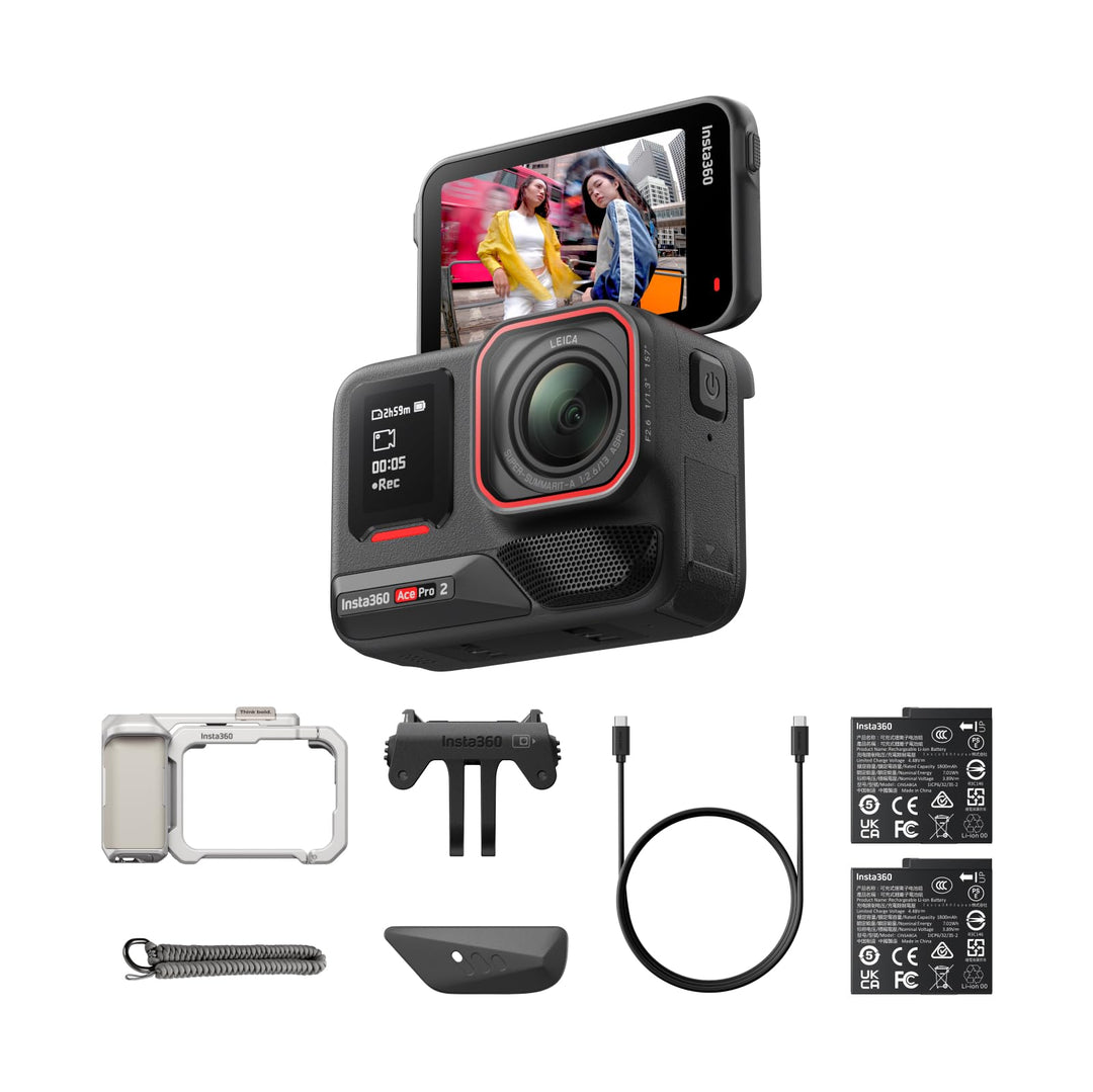 Insta360 Ace Pro 2 Xplorer-Bundle Mondsilber – wasserdichte 8K Action-Kamera mit Leica entwickelt, 1
