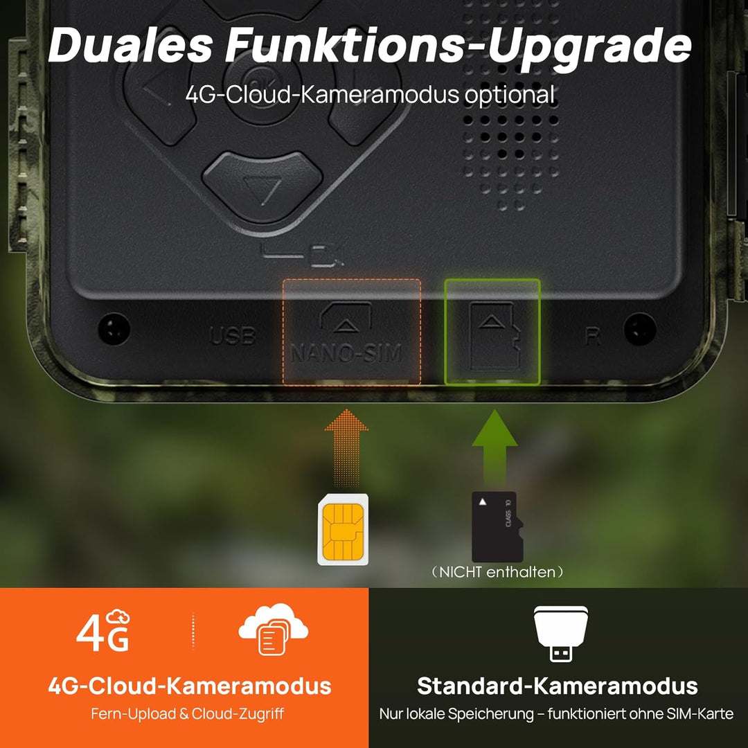 iZEEKER 2 in 1 Cloud 4G & Standard Wildkamera, 2K HD 48MP Wildkamera mit Bewegungsmelder Nachtsicht