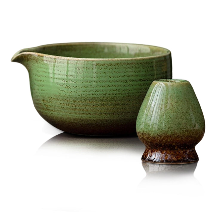 Matcha Set 2-teilig, Matcha Tee Set Blau mit Chawan Matcha-Schale (510 ml) & Keramik-Besenhalter, Mi
