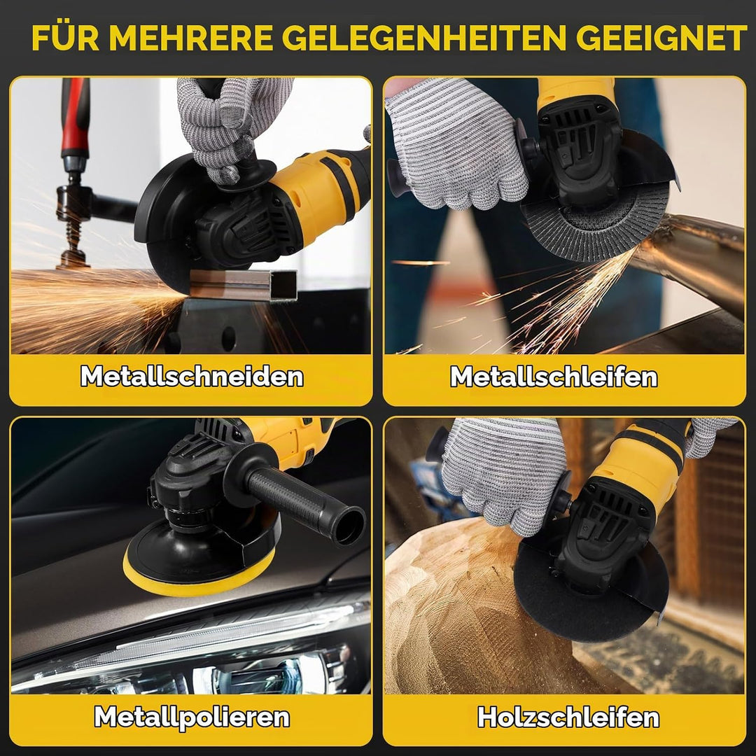 Akku Winkelschleifer - 21V Professional Winkelschleifer Set 16Pcs (Scheiben-Ø 125mm,Leistung 1500W,