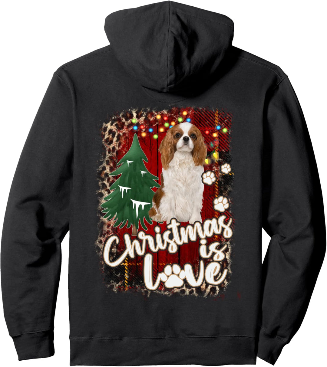 King Charles Spaniel Christmas is Love Dog Pawprint Pullover Hoodie