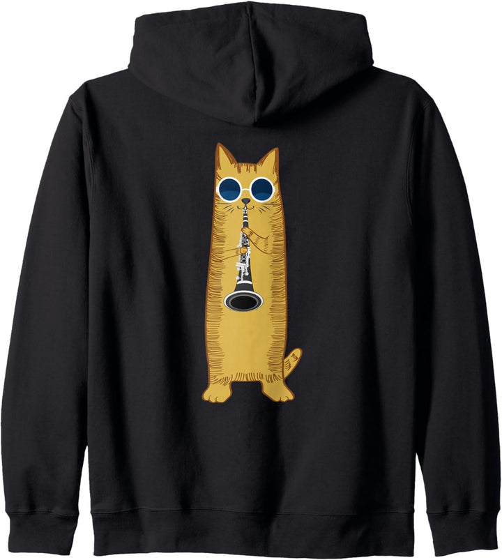 Cool Cat Playing The Clarinet Design Hippy Hipster Kitty Kapuzenjacke