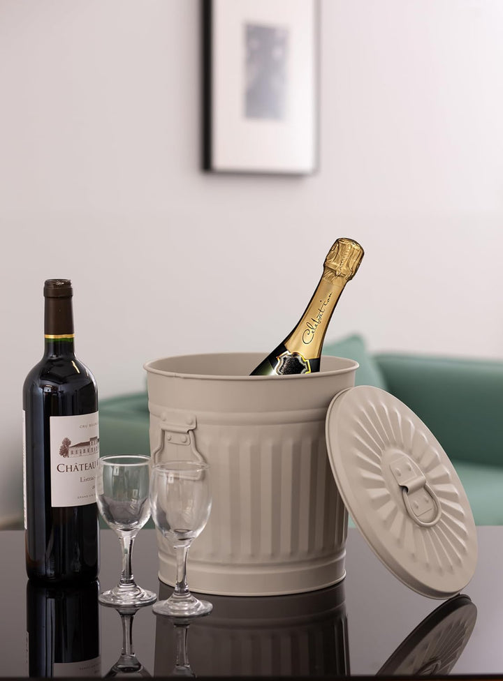 Jinfa Retrodesign Mülleimer mit Deckel | Grau | Ø Höhe 21,5 cm, 7 Liter 1 Stück - 7 Liter - Ø21,5cm