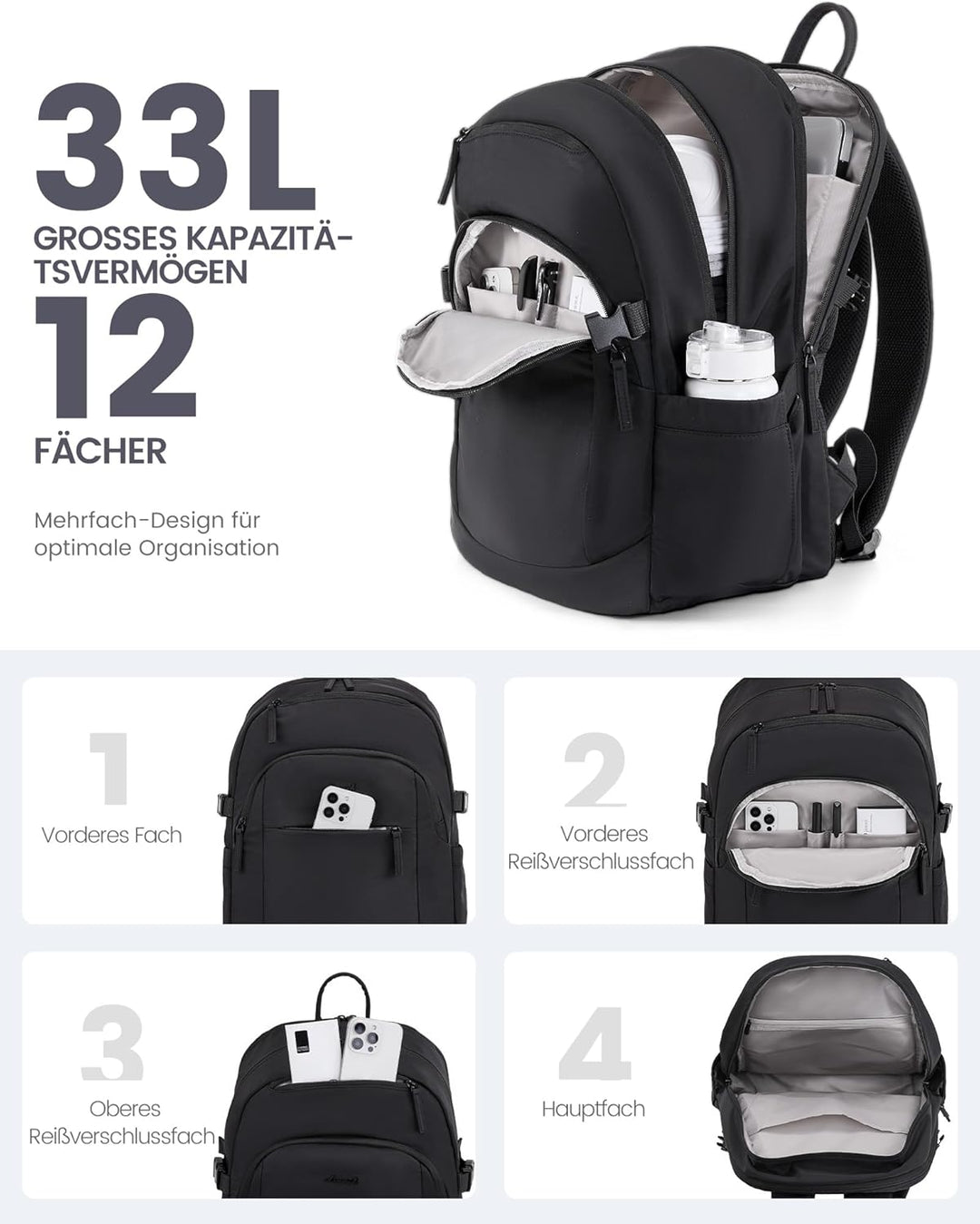 LOVEVOOK Rucksack Damen Herren, Gross 17,3 Zoll Laptop Rucksäcke, Wasserdicht Schulrucksack Teenager