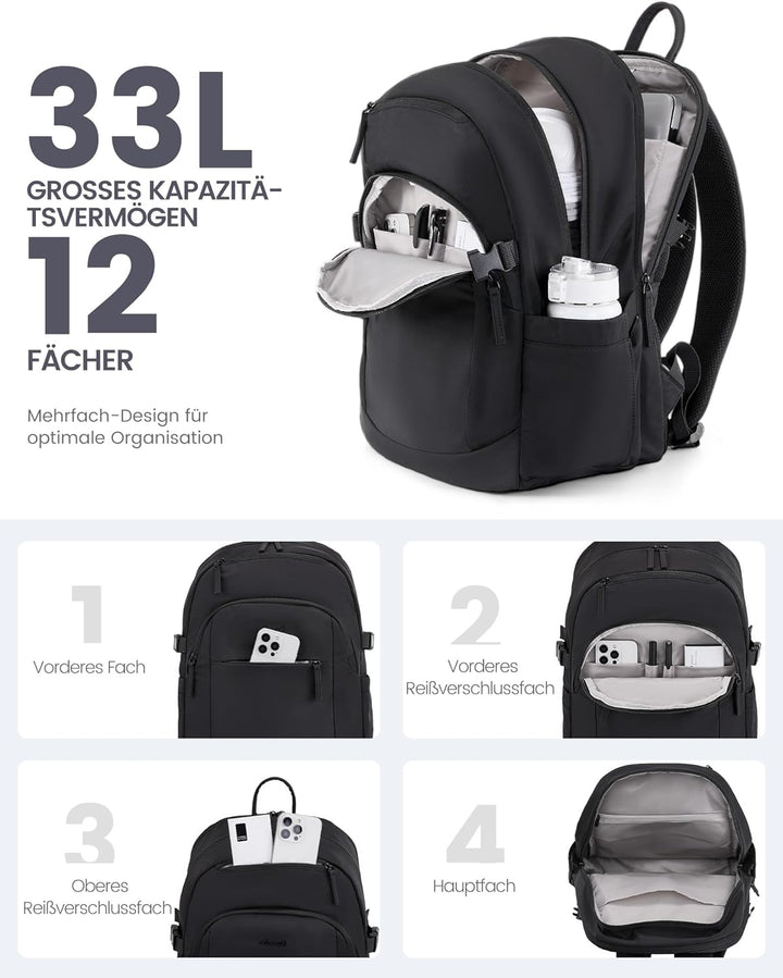 LOVEVOOK Rucksack Damen Herren, Gross 17,3 Zoll Laptop Rucksäcke, Wasserdicht Schulrucksack Teenager