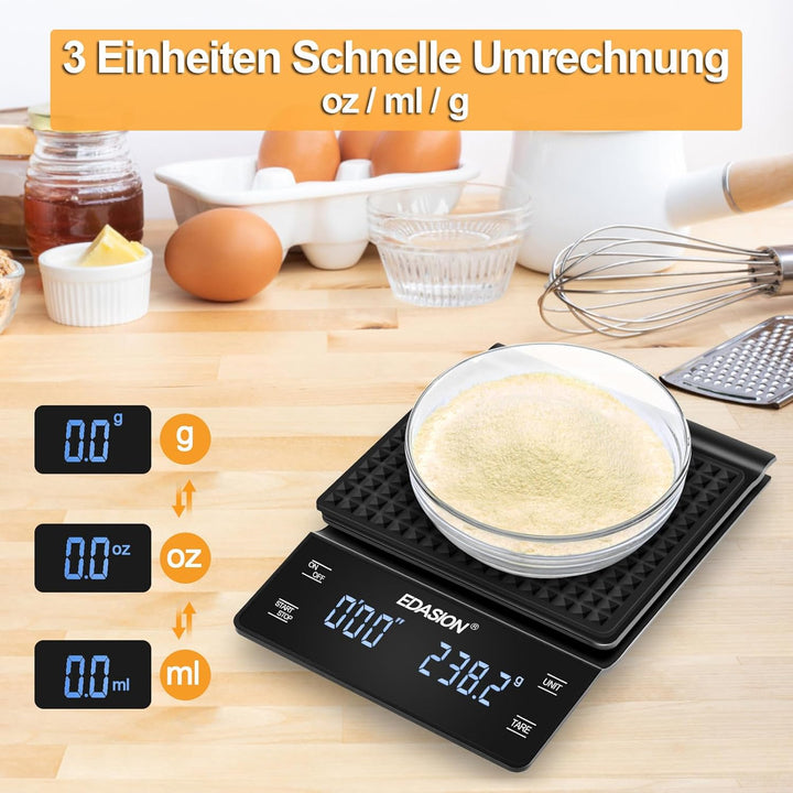 Kaffeewaage mit Timer Espresso Waage 0,1g/3kg Hohe Präzision Digitale Kaffee Waage Küchenwaage Wasse