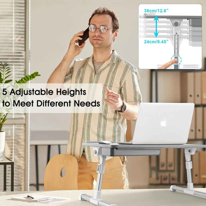 Laptoptisch fürs Bett, Höhenverstellbar, Winkelverstellbar, Betttisch Klappbar mit Laptop Kühler, Sc