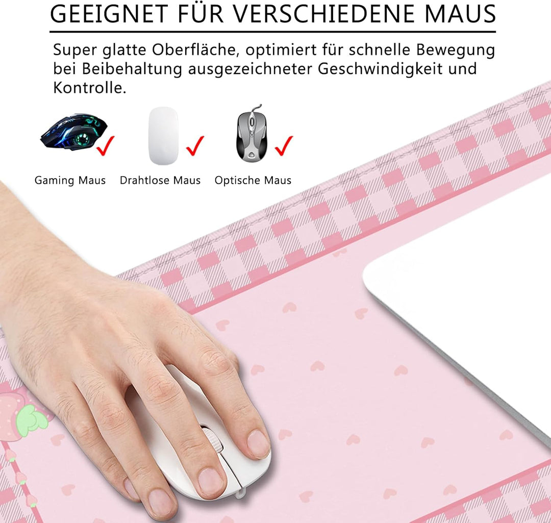 Mauspad Rosa Schreibtischunterlage Herzform 80x30cm Mousepad XL Gross Mauspad, Computer PC Tastatur