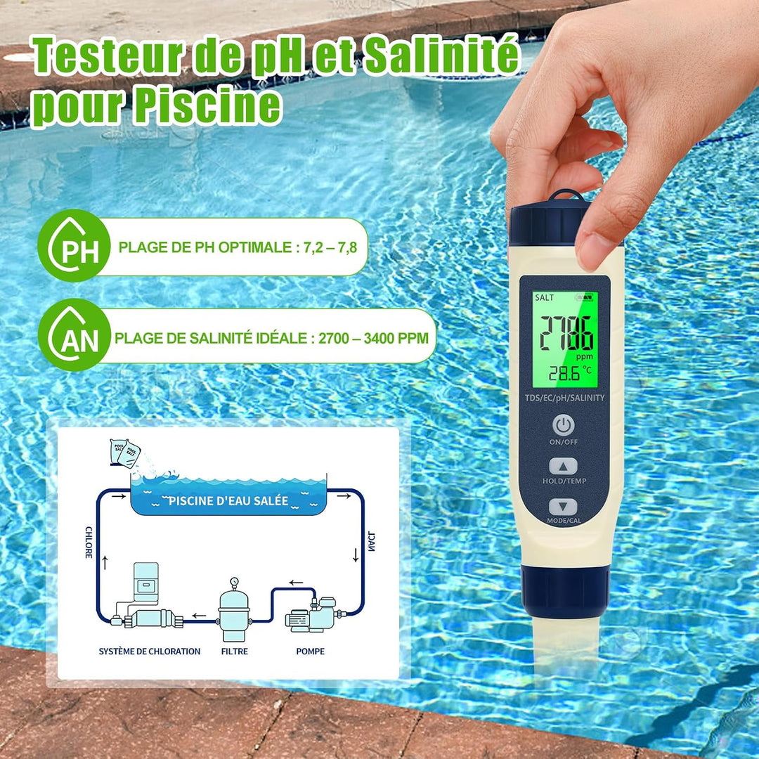 Pious 5in1 pH-Messgerät mit pH-Wert, EC, TDS, Temp &amp; Salzgehalt-Messgerät | Automatisches Temperatur
