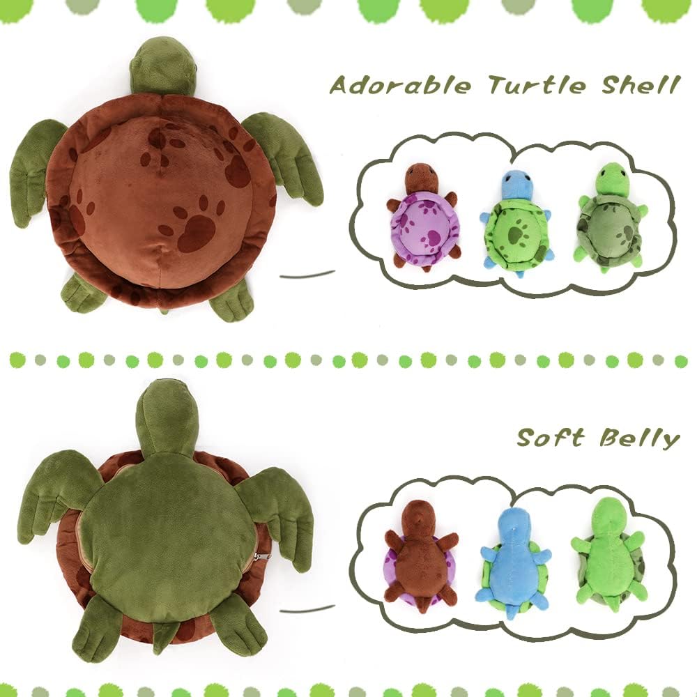 MorisMos 32cm Plüsch Kuscheltier Schildkröte mit 3 Baby im Panzer, 4 Stücke Süss Kuschelig Schildkrö