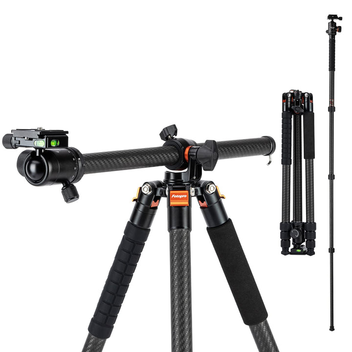 Fotopro Carbonfaser-Horizontalstativ, 160 cm Kamerastativ mit 360-Grad-Kugelkopf, Schnellwechselplat