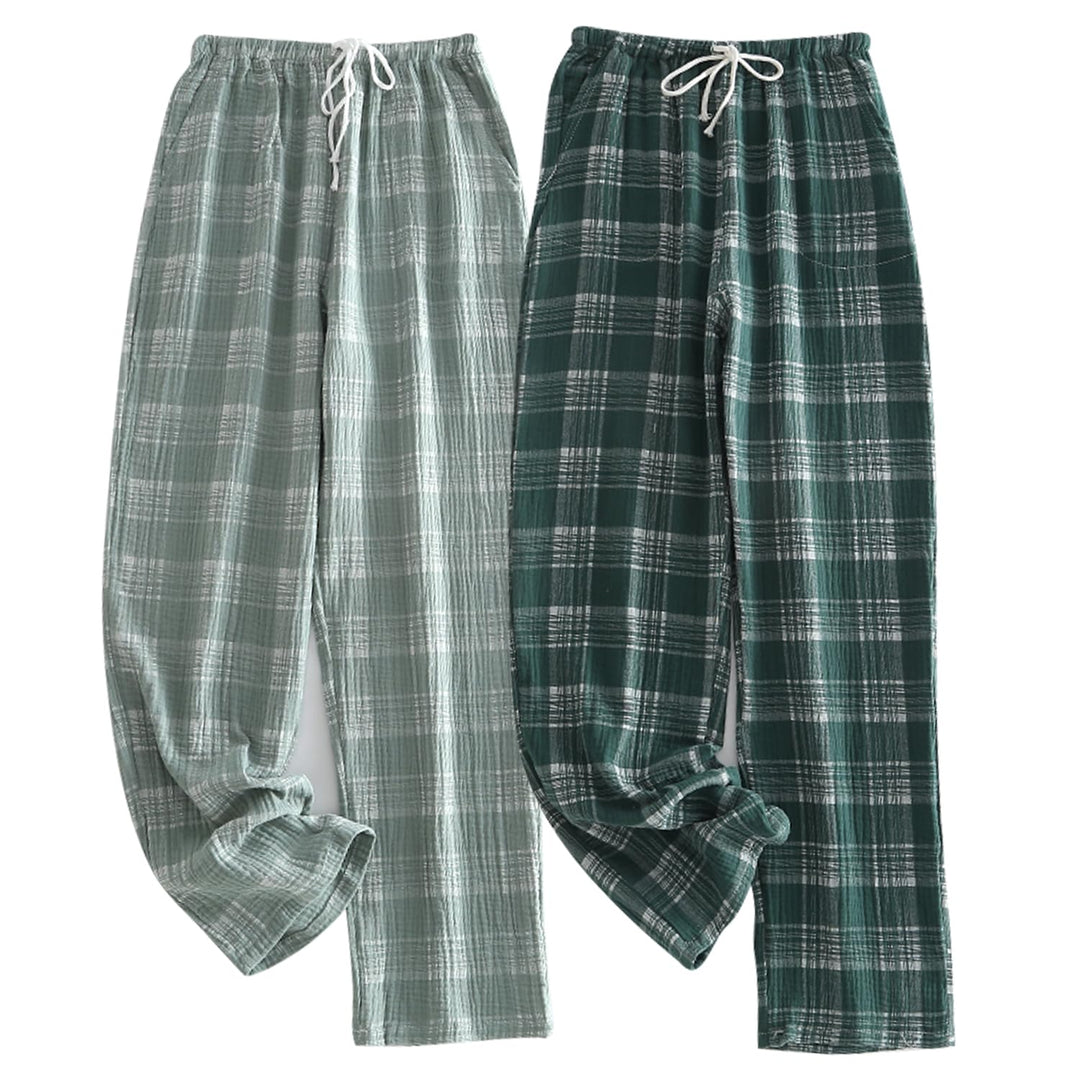 2er Pack Herren Schlafanzughose Baumwolle Pyjamahose Herren Lang Pyjamahose Karierte Nachtwäsche S 0