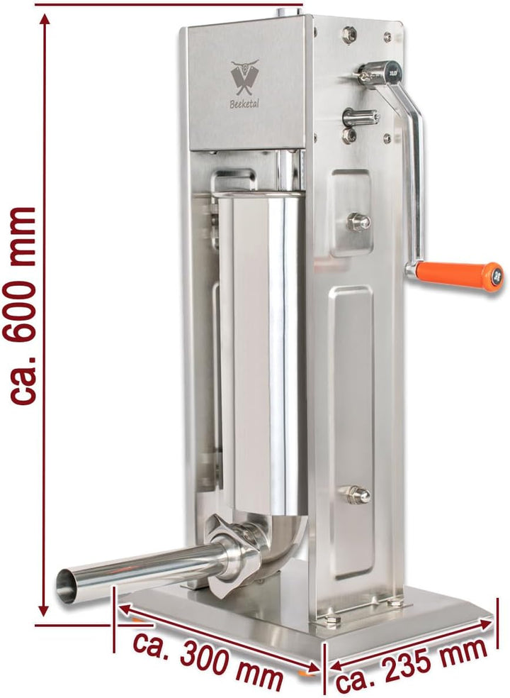 Beeketal 'BT05' Edelstahl Industrie Wurstfüllmaschine (5 L Volumen) SGS-geprüft, Profi Wurstfüller m