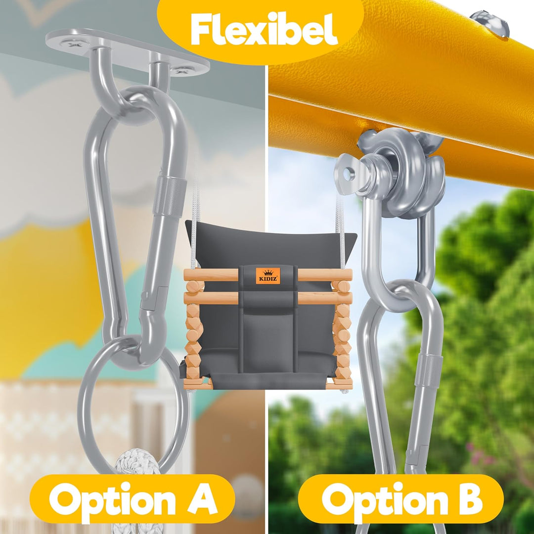 KIDIZ® Babyschaukel Kinderschaukel für Babys ab 6 Monaten und Kleinkinder bis 3+ Jahre | Holzschauke