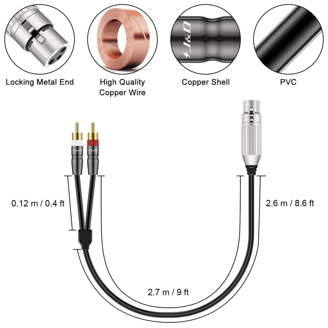 J&D XLR Buchse zu Dual Cinch Stecker Kabel, PVC Schale Ungebalanced XLR zu 2 Cinch Y Splitter Patch