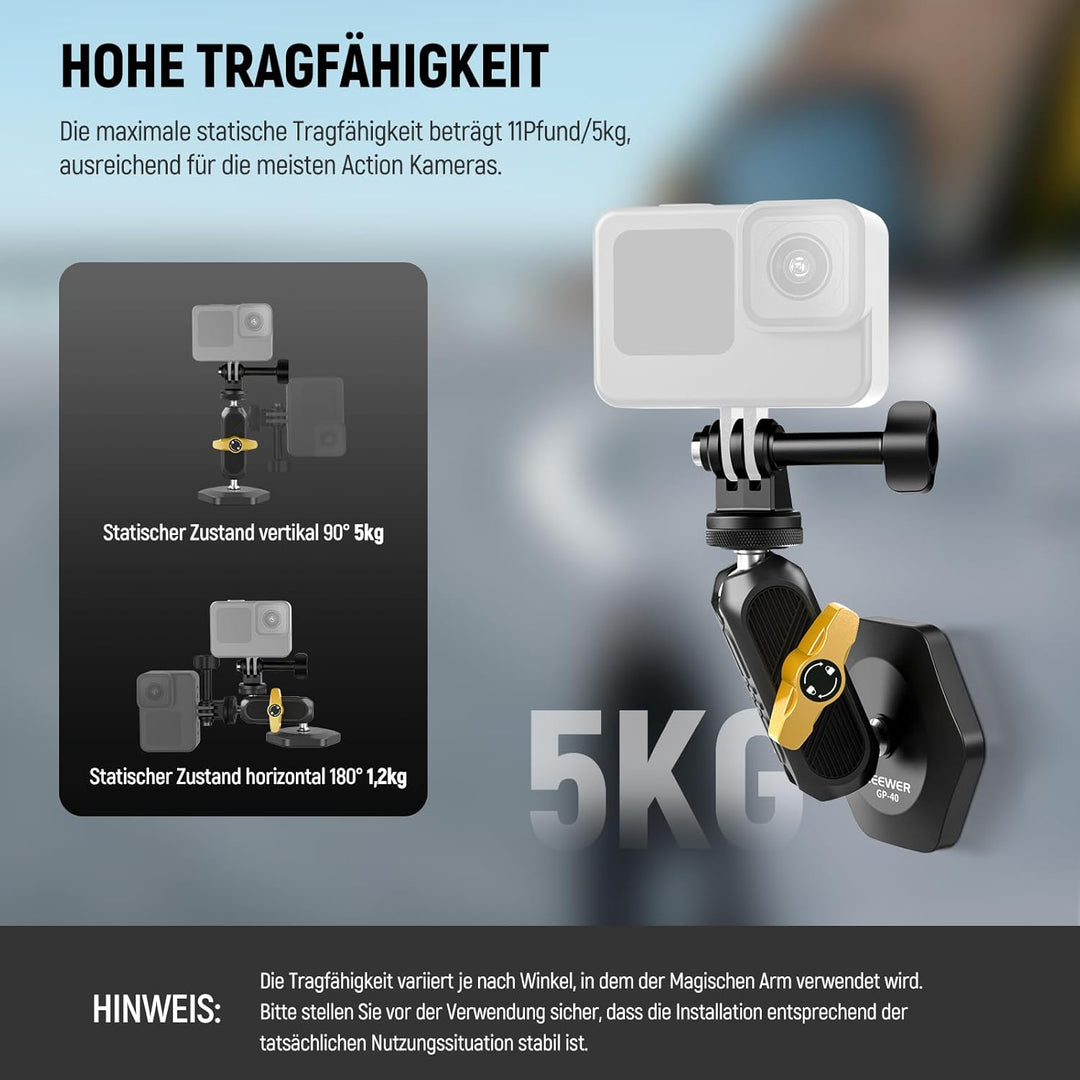 NEEWER Magnetisches Action Kamera Auto Halterung Set mit Magic Arm Ständer, Handy Halter Set, kompat