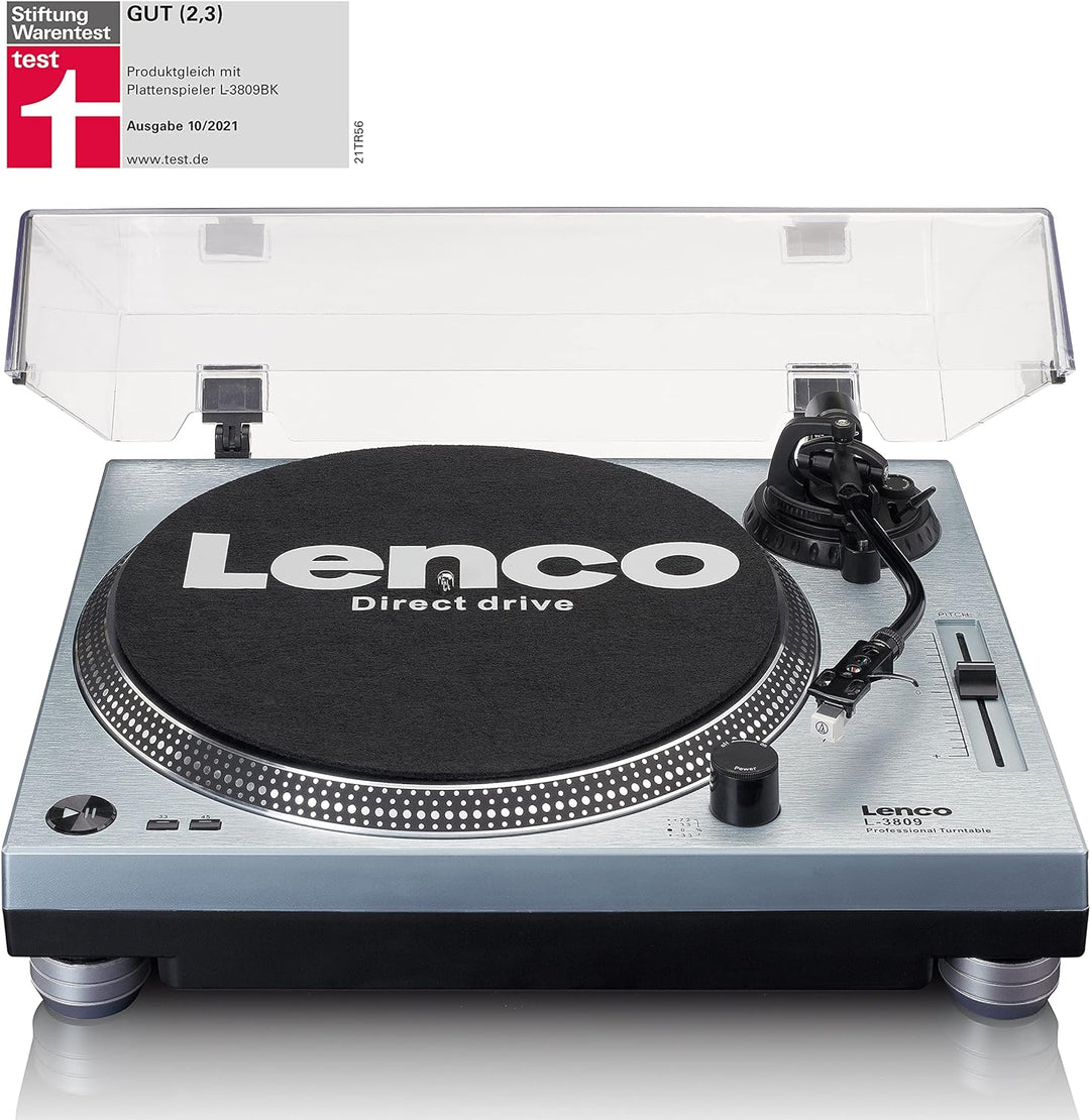 Lenco L-3809 Plattenspieler - DJ Plattenspieler mit Direktantrieb - USB - Vorverstärker - 33 und 45