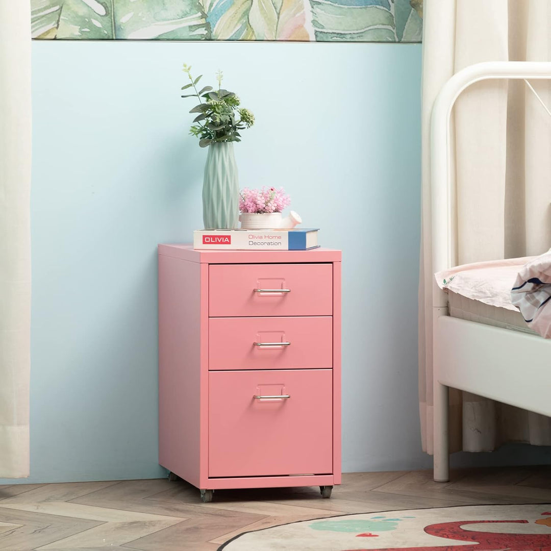 HollyHOME Mobiler Aktenschrank mit 3 Schubladen, rollbarer Aktenordner unter dem Schreibtisch, Aufbe