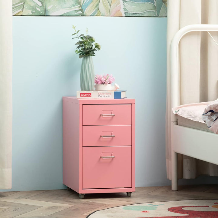 HollyHOME Mobiler Aktenschrank mit 3 Schubladen, rollbarer Aktenordner unter dem Schreibtisch, Aufbe