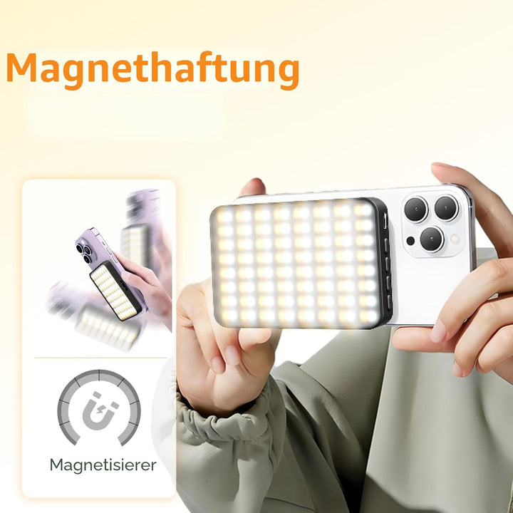 128LED Magnetisches Selfie Licht, 3000K-6500K 3 Lichtmodi Handylicht mit, 2000mAh Akku Videolicht mi