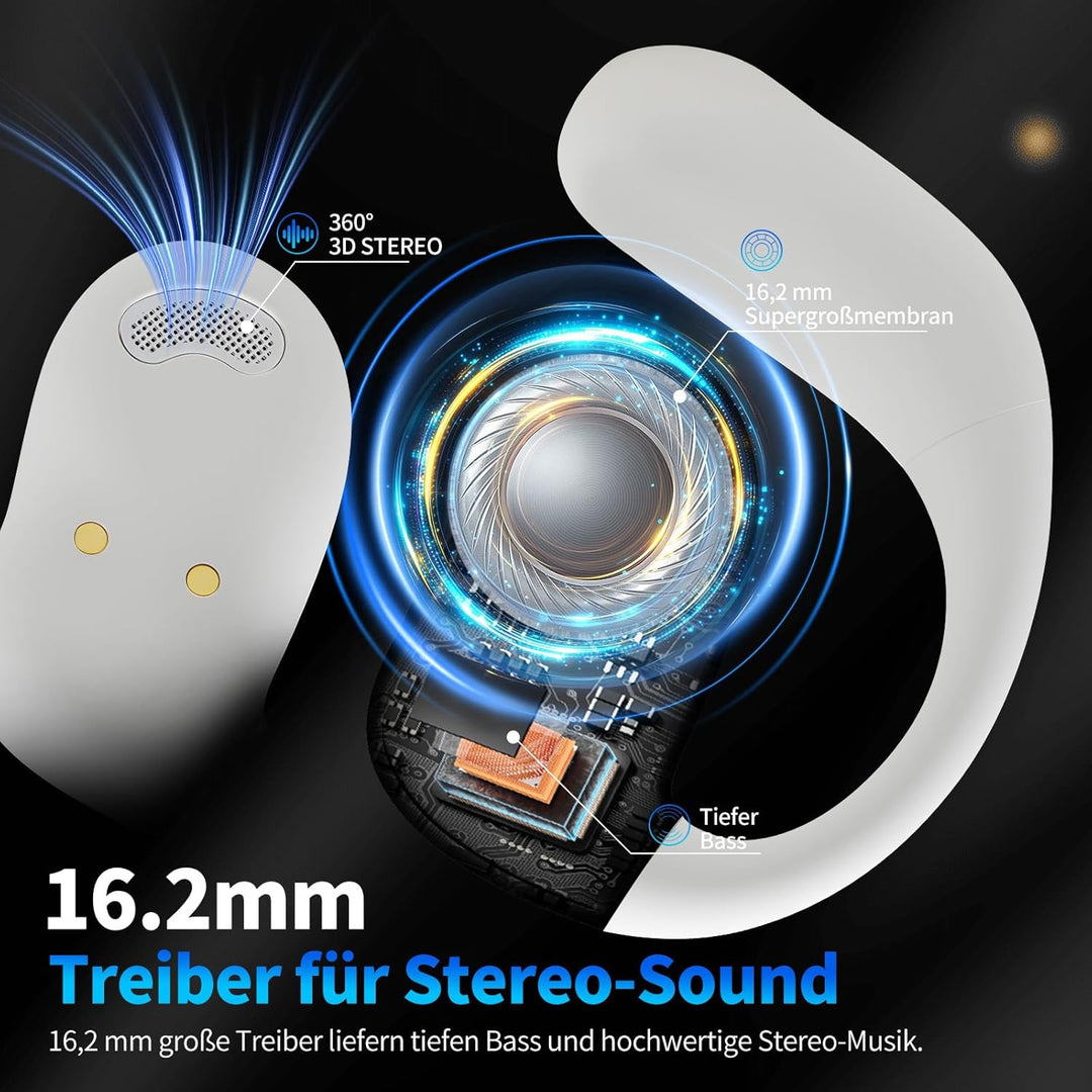 Öffnen Ohrhörer, Open Earbuds mit Touchscreen, Knochenleitung Drahtlose Ohrhörer, Bluetooth 5.4, 120