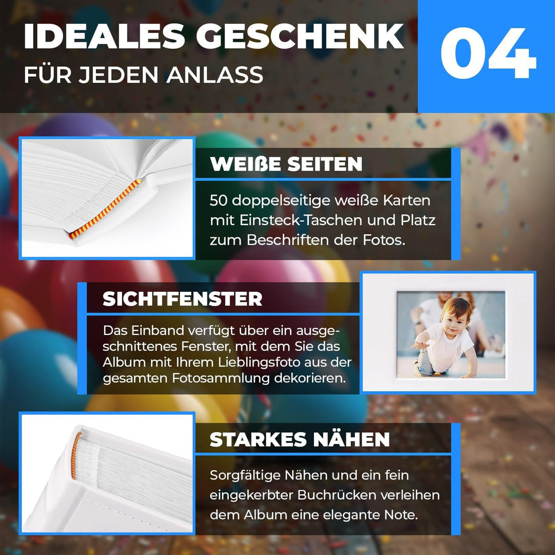 Maverton Einsteckalbum + mit Aufdruck - für 200 Fotos 10x15-100 weisse Seiten - Weihnachtsgeschenke