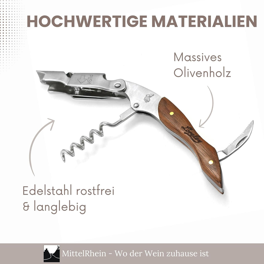 LORELEY® MITTELRHEIN Germany Premium Kellnermesser | Korkenzieher | Weinöffner | Flaschenöffner aus