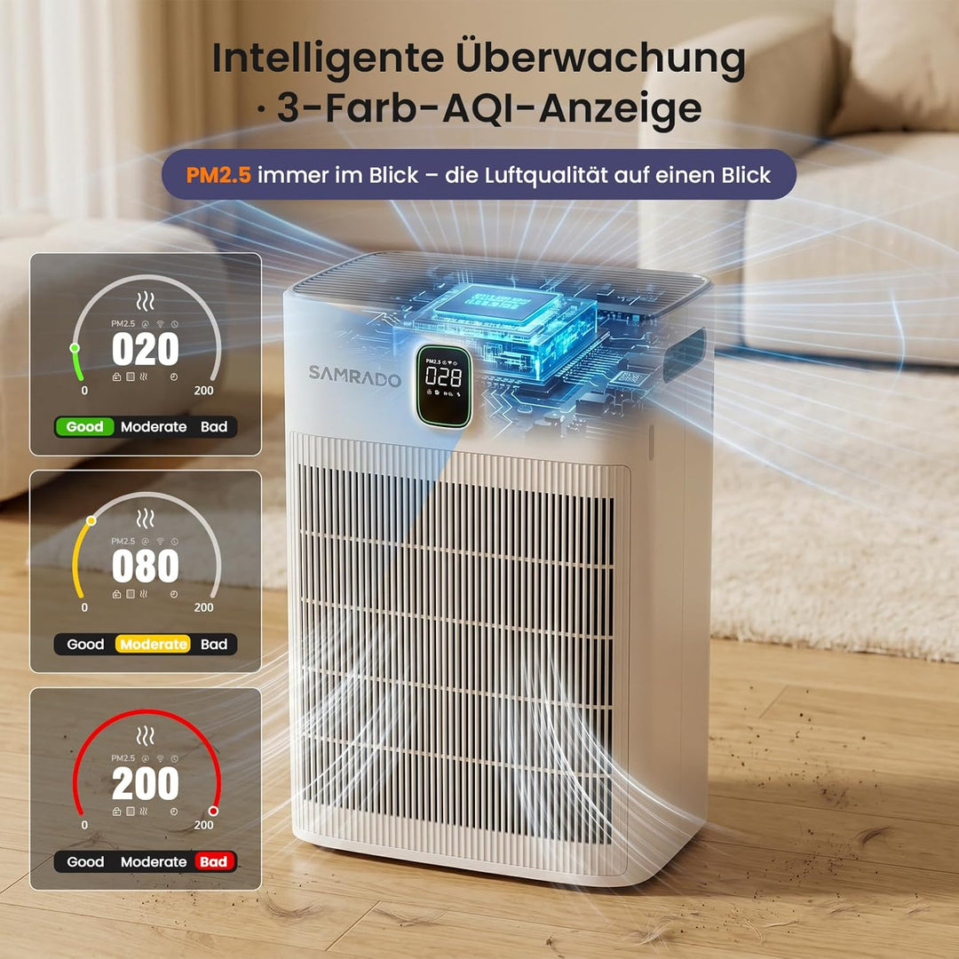 HEPA Luftreiniger,Air purifier mit APP und waschbarem Vorfilter,20 dB,CADR 280 m³/h,Wohnung bis 100