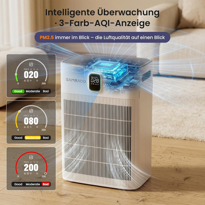HEPA Luftreiniger,Air purifier mit APP und waschbarem Vorfilter,20 dB,CADR 280 m³/h,Wohnung bis 100