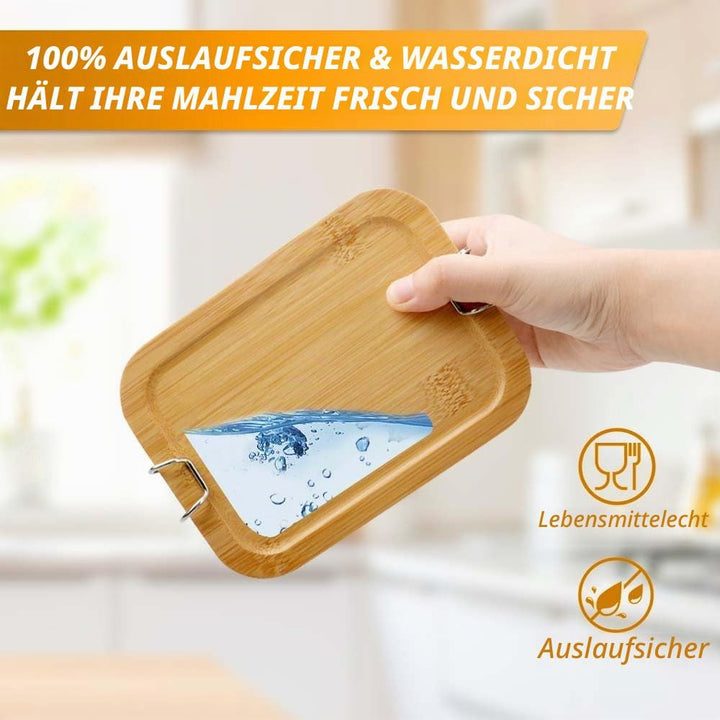 Bento Lunchbox Für Erwachsene/Kinder Edelstahl Brotdose Und Lunchbox Metalldose Mit Holzdeckel Jause