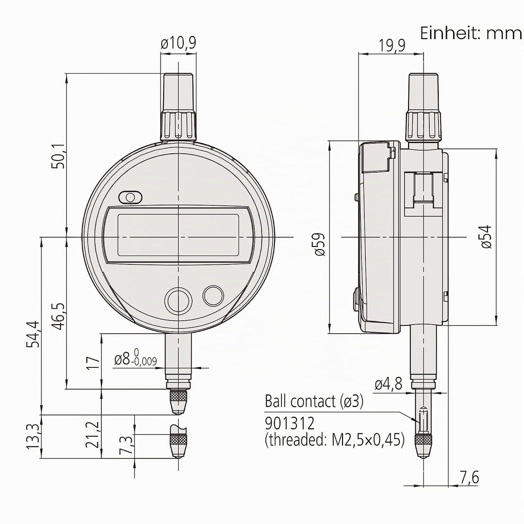 Mitutoyo 543-781B-10, Digitale Messuhr ID-S, 12,7 mm, 0,01 mm, IP42, Flache Rückplatte, Metrisch, mi