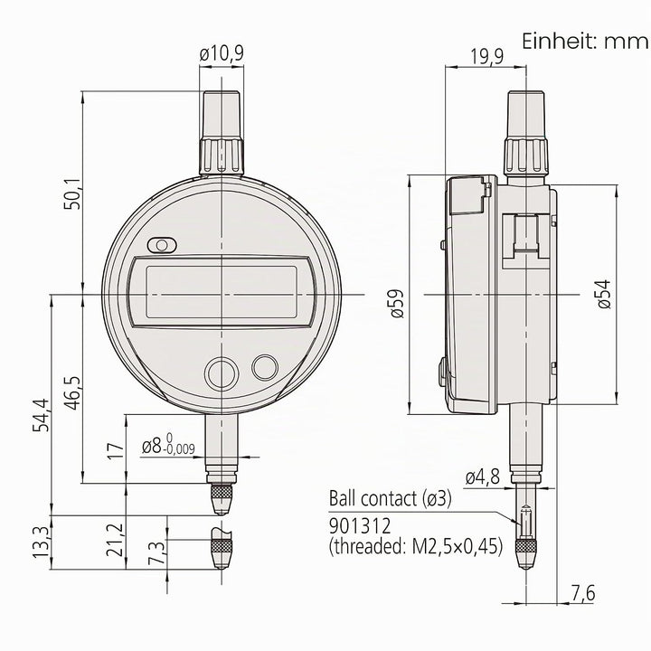 Mitutoyo 543-781B-10, Digitale Messuhr ID-S, 12,7 mm, 0,01 mm, IP42, Flache Rückplatte, Metrisch, mi