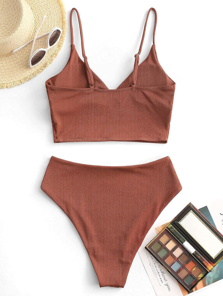 ZAFUL Gerippt Fest Chorhemd Hohes Bein Schnitt Hohe Taille Tankini Set Gepolstert Zwei Stücke Badean