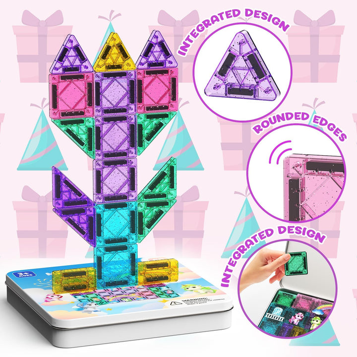 Magnetische Bausteine 60 Teile, Einhorn Magnetspielzeug, Montessori Reiseset Spielzeug Tragbare STEM