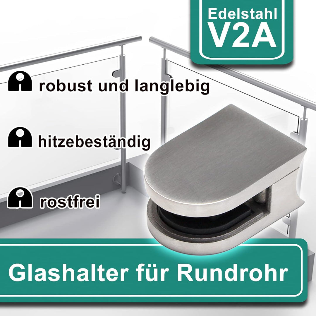PRIOstahl Glashalter 4 Stück Glasklemme Klemmhalter Glashalter mit Sicherungsplatte + Sicherungsstif