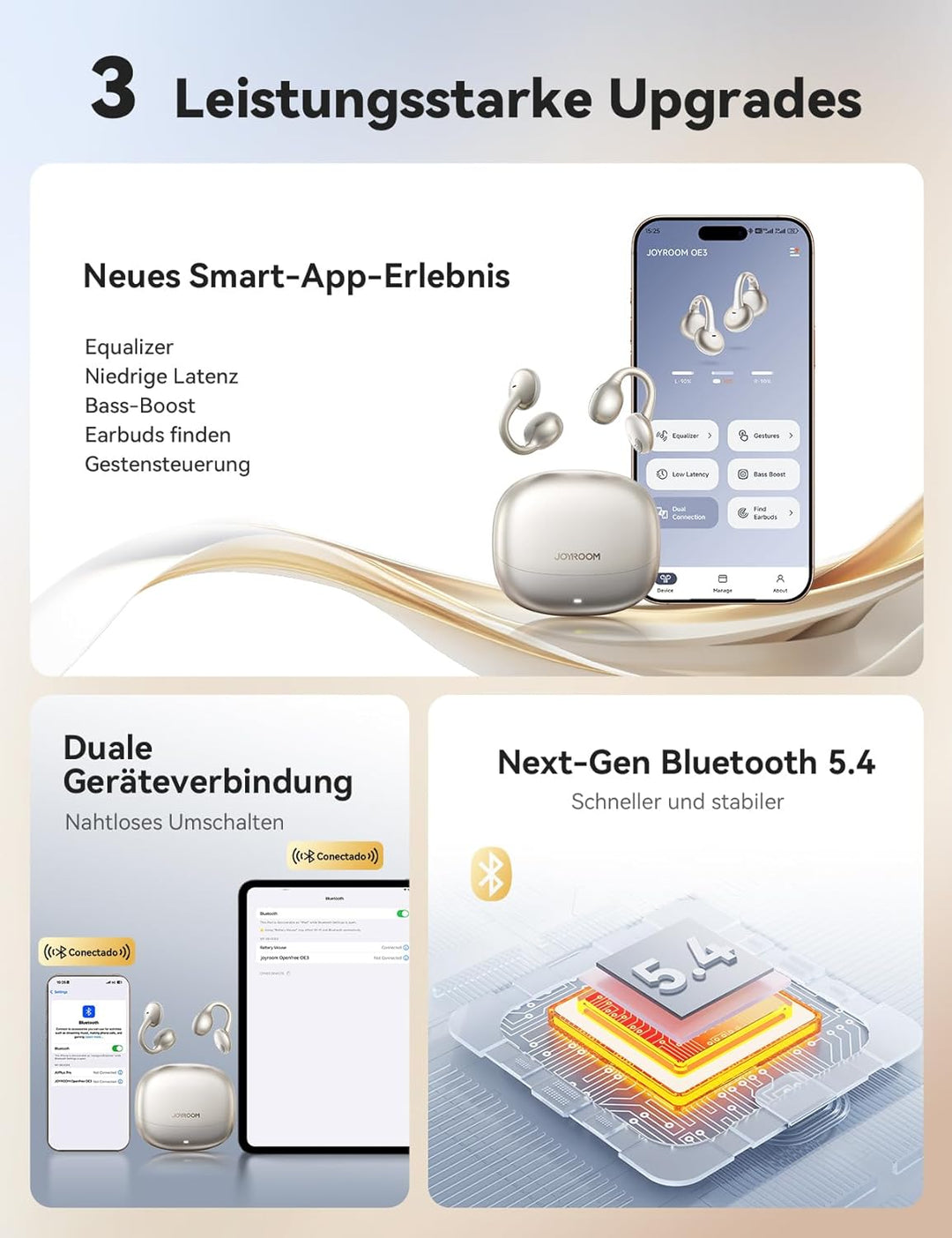JOYROOM OE3 Open Ear Kopfhörer Bluetooth 5.4, 4.9g ultraleichter Ohrclip-Komfort, 30h Spielzeitd - 2