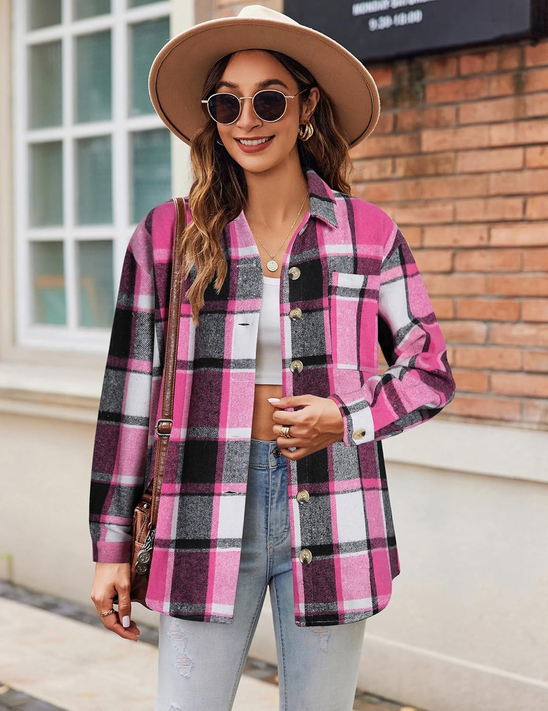 Zeagoo Damen Flanellhemd Karierte Hemdbluse Langarm Knopfleiste Flanell Bluse mit Tasche Lässige Kar