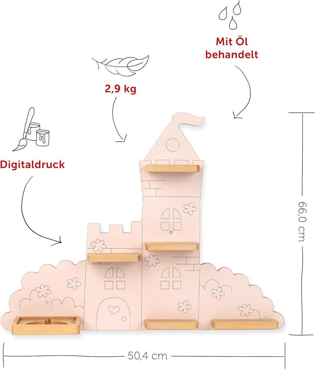 tonies Regal Im Zauberschloss, Regal für Toniebox und Figuren, grosses Regal in Puderrosa für bis zu