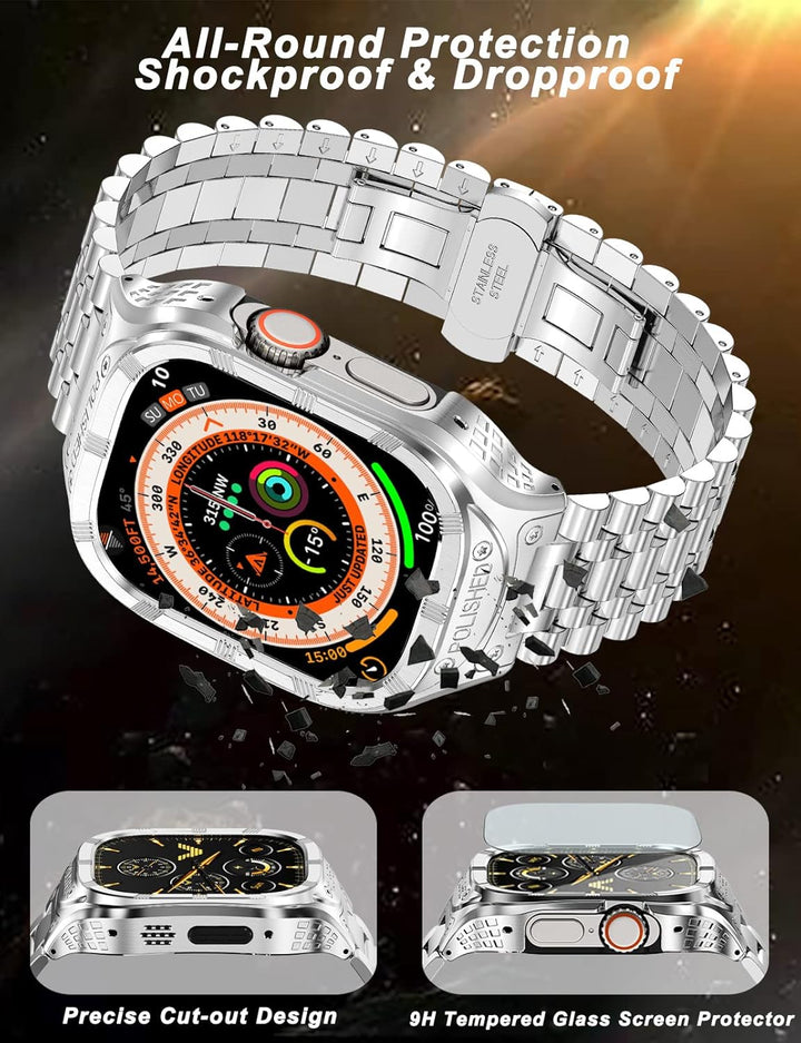 Edelstahlband mit Gehäuse für appl watch Ultra 1/Ultra 2 armband 49mm,Robustes Apple Watch Ultra mit