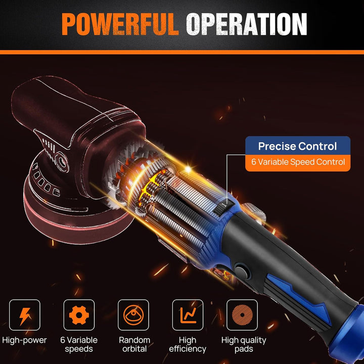 Exzenter Poliermaschine mit 29. Zubehör, 1000Watt, 12 mm Hub, 6 Rotationsstufen (2800-5800 /Min), 3M